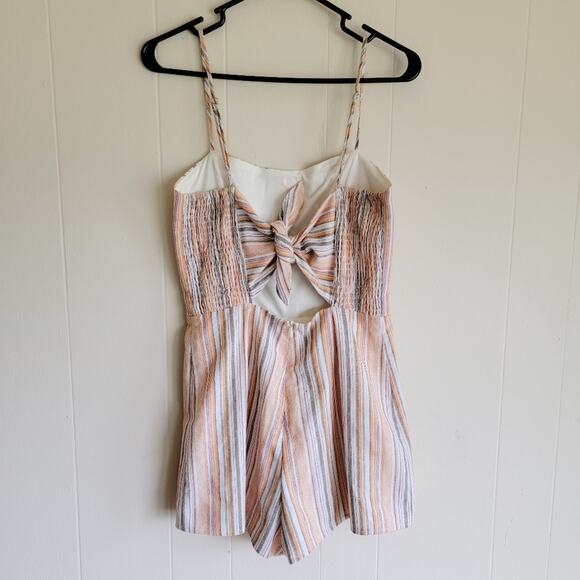 Lulu's Essential Essence Orange Multi Striped Tie-Back Romper - Picture 3 of 4